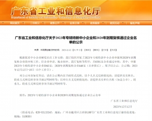 大阳城集团娱乐游戏自动化成功获评2023年广东省专精特新中小企业！